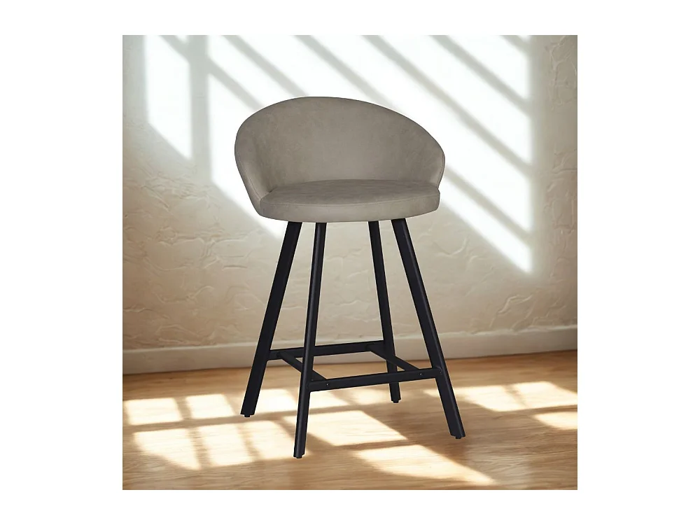 Sgabello Saki con seduta imbottita in nabuk tortora e gambe nere – Comfort compatto per ambienti moderni