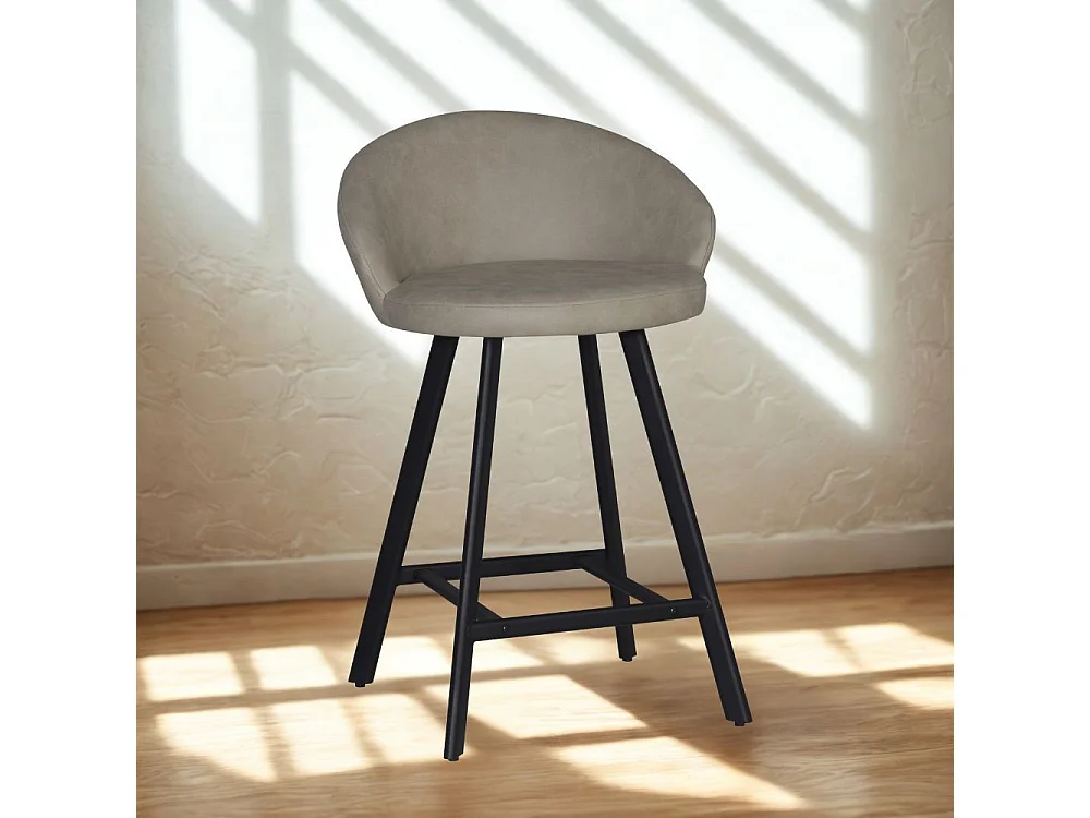 Sgabello Saki con seduta imbottita in nabuk tortora e gambe nere – Comfort compatto per ambienti moderni