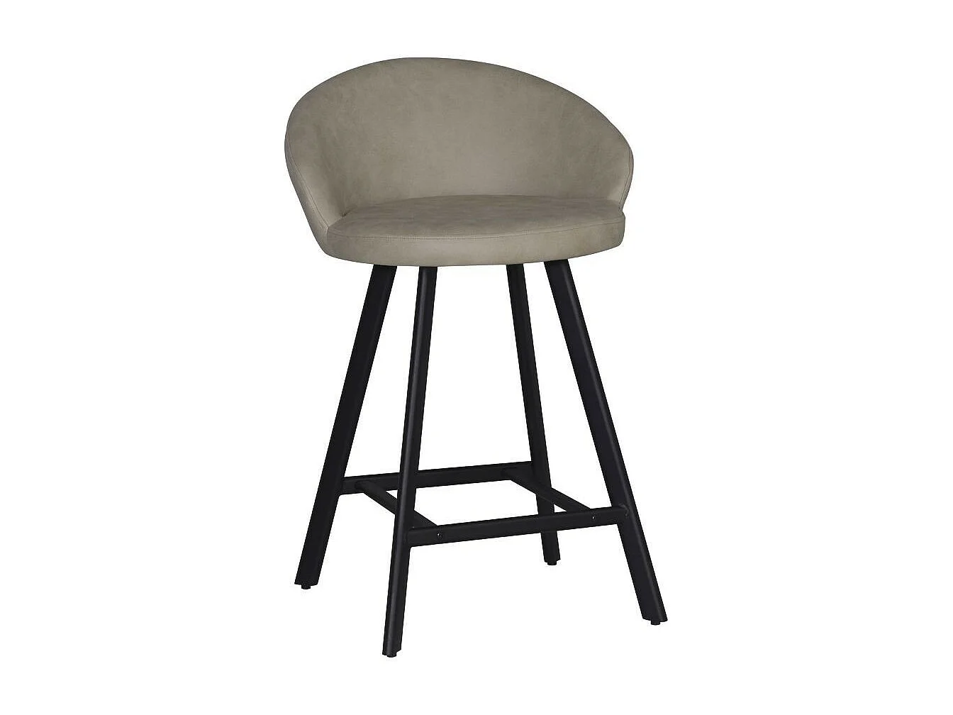 Sgabello Saki con seduta imbottita in nabuk tortora e gambe nere – Comfort compatto per ambienti moderni