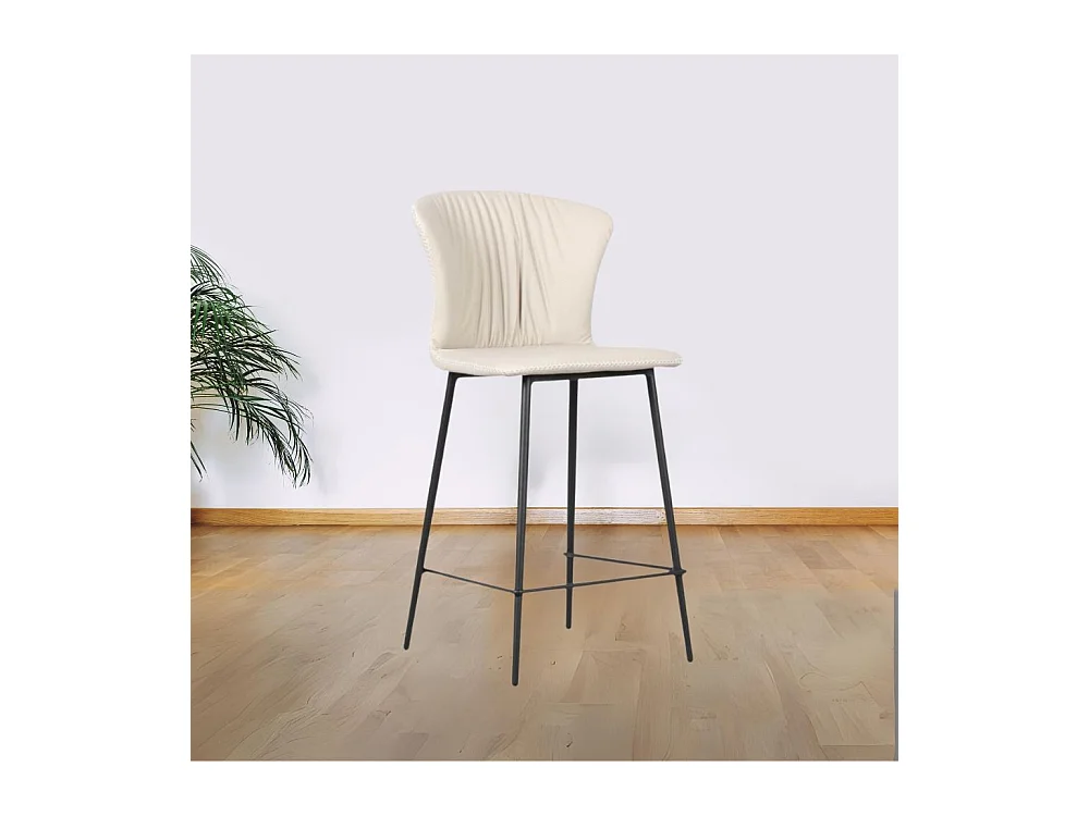 Sgabello con gambe in metallo nero e schienale avvolgente beige Core