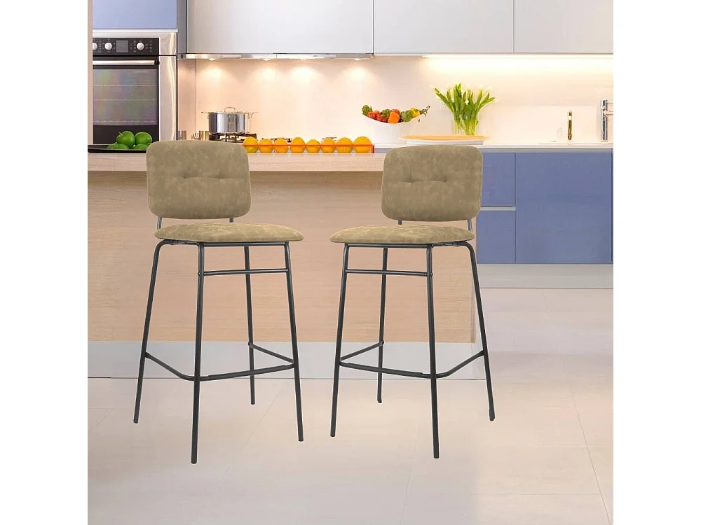 Sgabello seduta e schienale in velluto cappuccino e struttura in metallo nero Ross