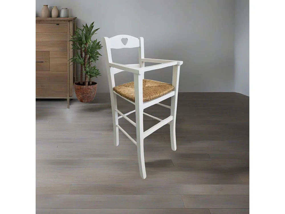 Sediolone bimbo in legno bianco e seduta paglia 708