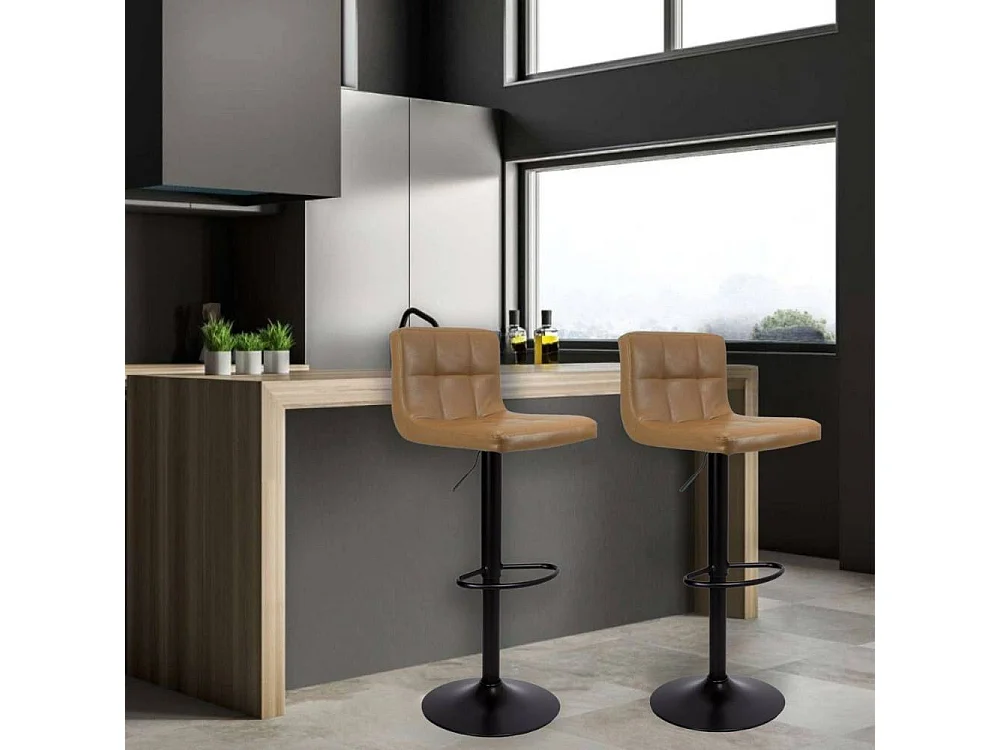 Sgabello regolabile con seduta in ecopelle ruggine e base in metallo nero opaco Mosva