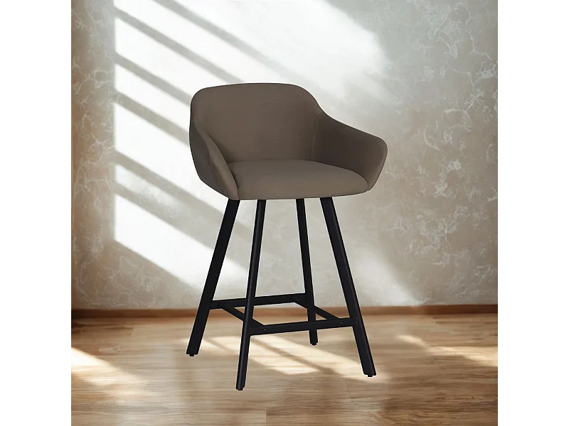 Sgabello Mey tortora con seduta imbottita e gambe in metallo nero – Eleganza e comfort per la zona snack