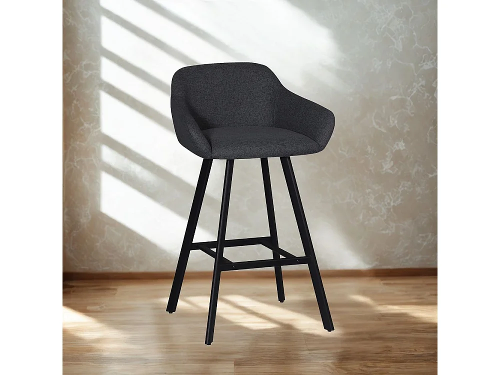 Sgabello Mey grigio scuro con seduta imbottita e gambe in metallo nero – Eleganza e comfort per la zona snack