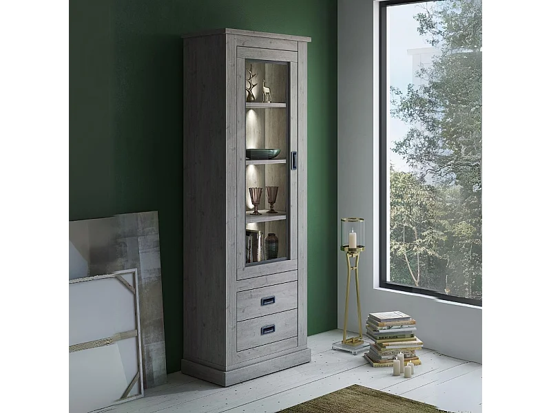Vetrina colore ancona oak 2 cassetti e anta Anthony23 73x39,6x204H stile shabby