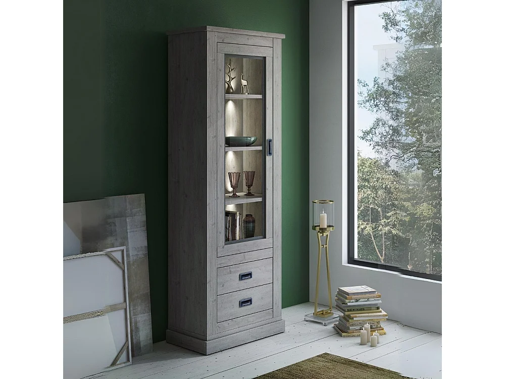 Vetrina colore ancona oak 2 cassetti e anta Anthony23 73x39,6x204H stile shabby