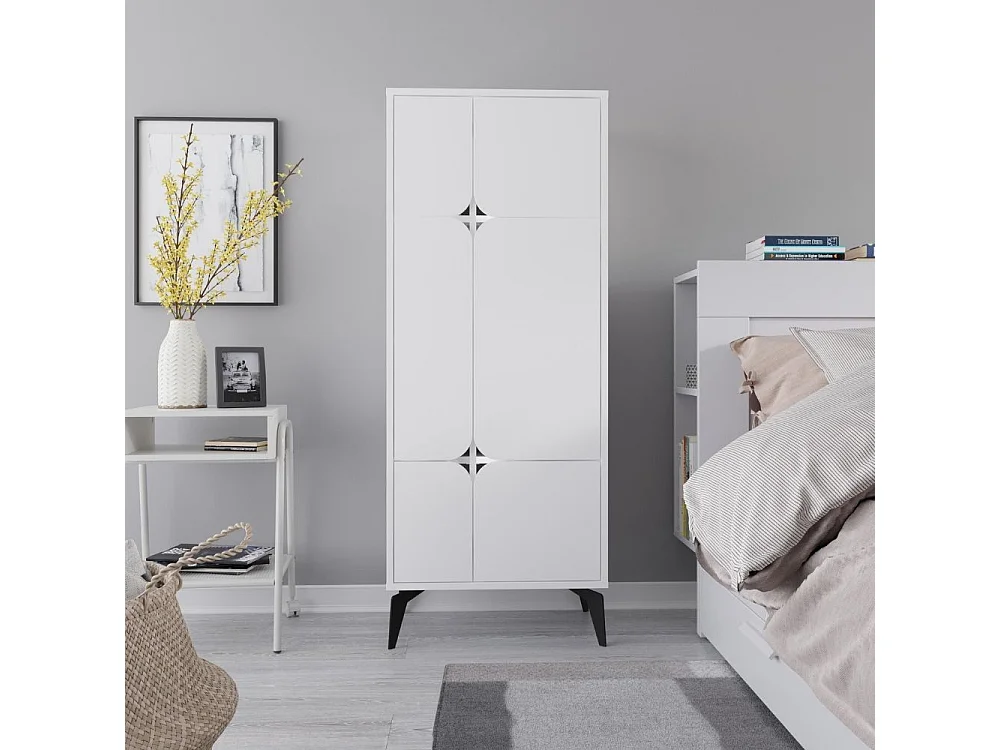 Armadio mobile multiuso Spark con 4 ante bianco 60x35.6x151H – Stile e organizzazione