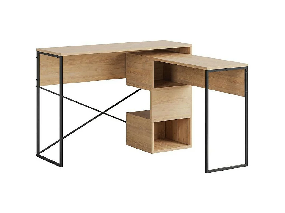 Scrivania salvaspazio espandibile Badau rovere con struttura in metallo nero – Funzionalità e Stile