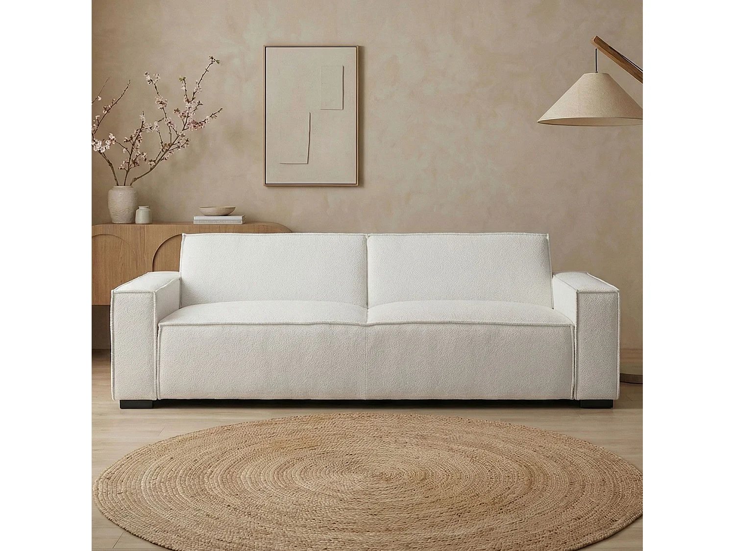 Canapé clic-clac 3 places Roger Tissu bouclette Crème