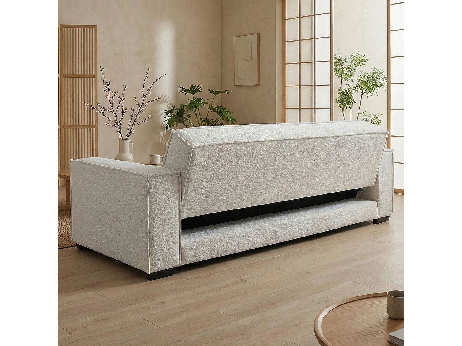 Canapé clic-clac 3 places Roger Tissu bouclette Crème