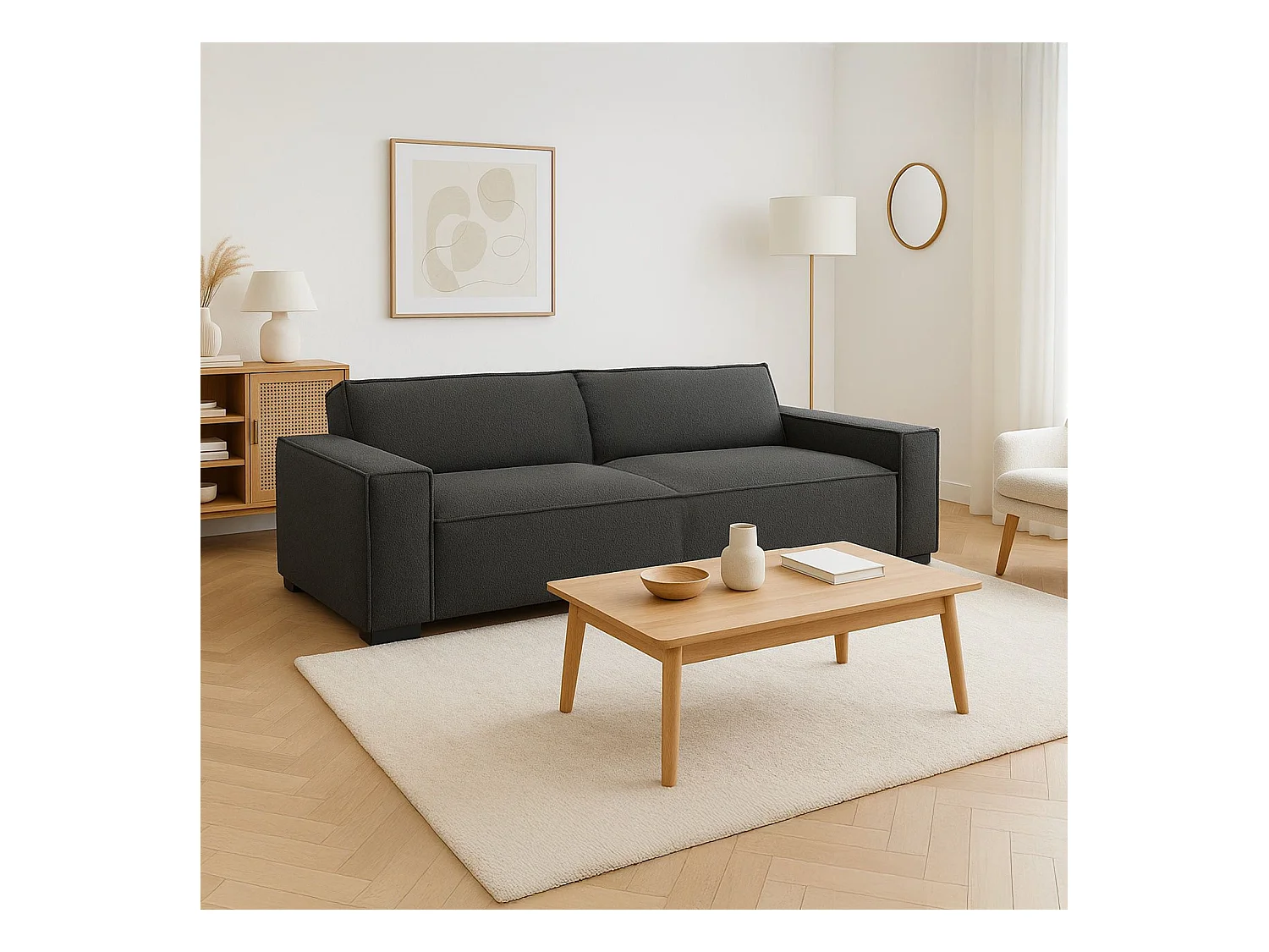 Canapé clic-clac 3 places Roger Tissu bouclette Gris