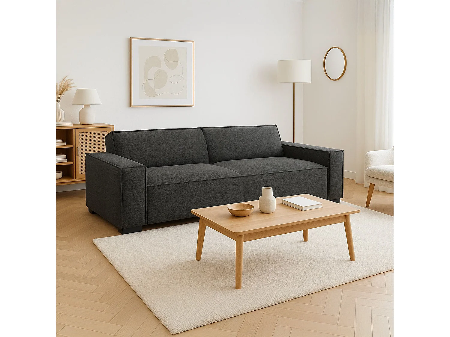 Canapé clic-clac 3 places Roger Tissu bouclette Gris