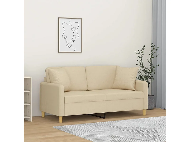 Sofa 2-osobowa Nowoczesna Kremowa z Dekoracyjnymi Poduszkami 140 cm Tkanina