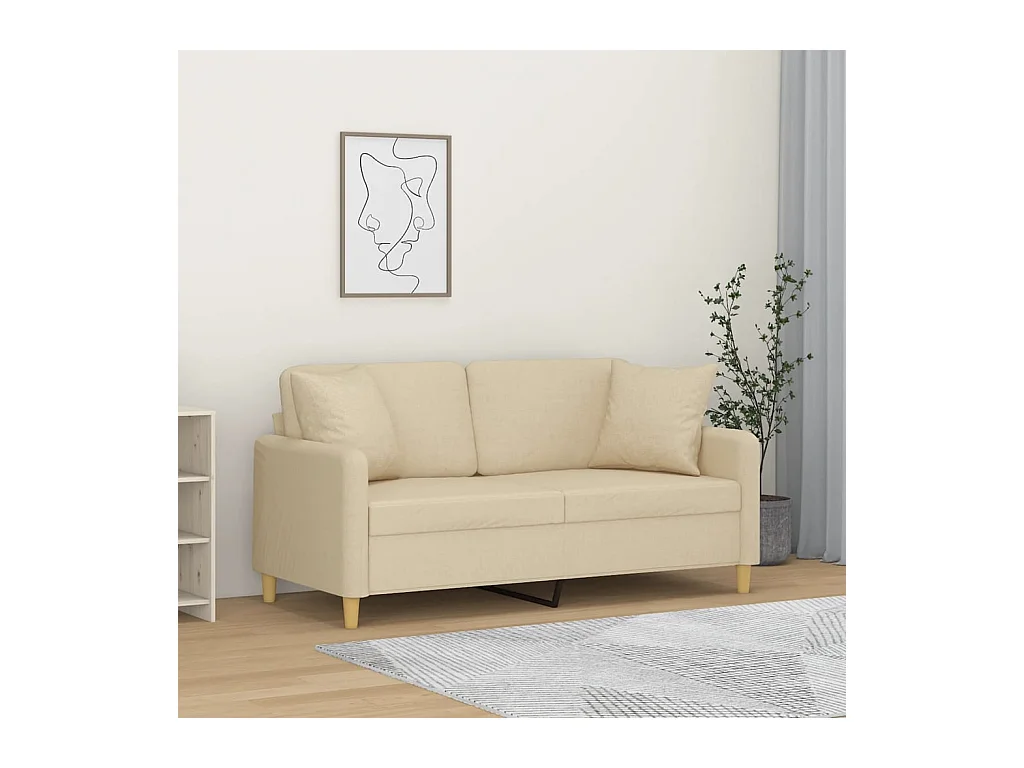 Tweezitsbank met sierkussens 140 cm stof crèmekleurig