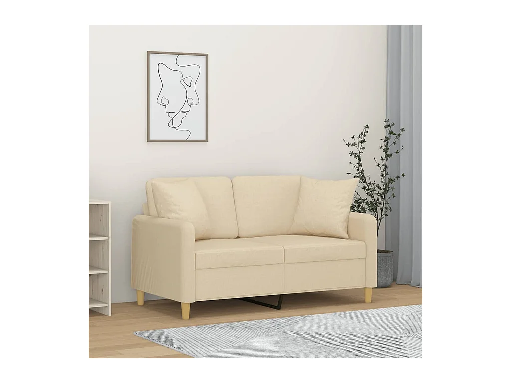 Canapé 2 places avec oreillers décoratifs crème 120 cm tissu