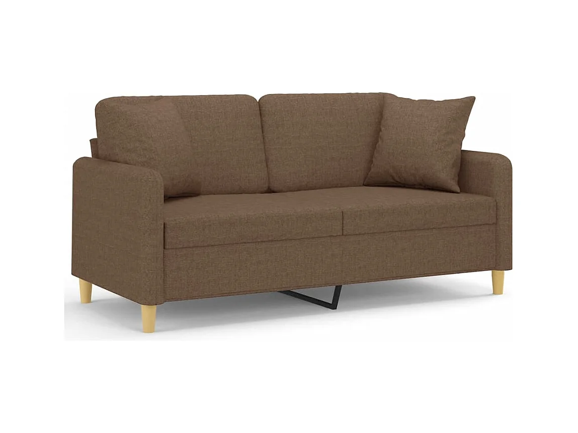 Sofá de 2 plazas con cojines tela marrón 140 cm