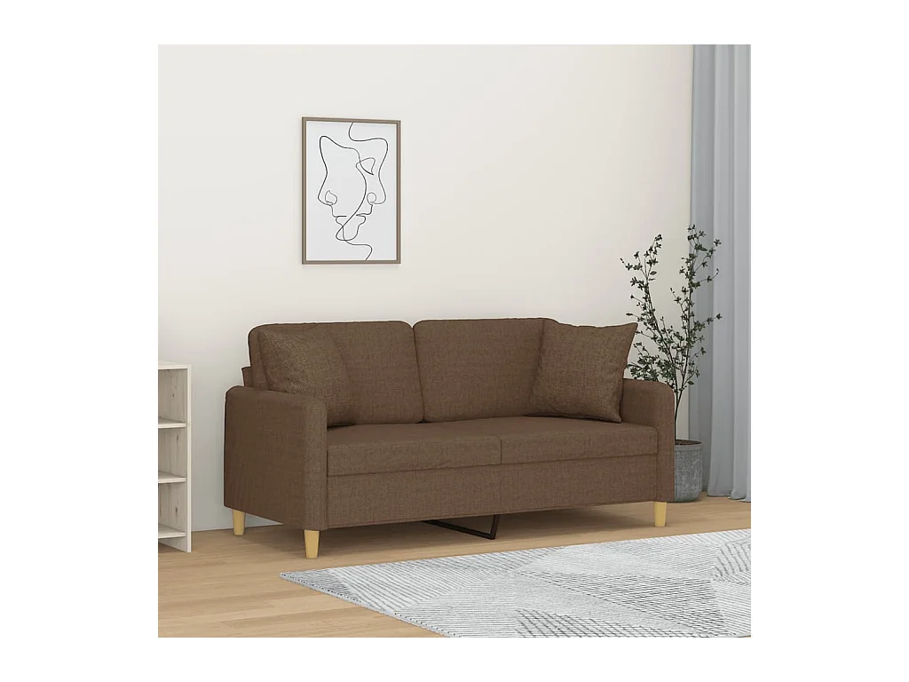 Canapé 2 places avec oreillers décoratifs marron 140 cm tissu