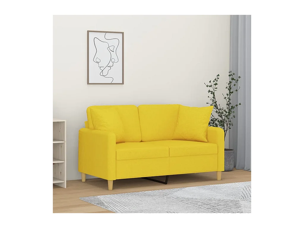 Canapé 2 places avec oreillers jaune clair 120 cm tissu