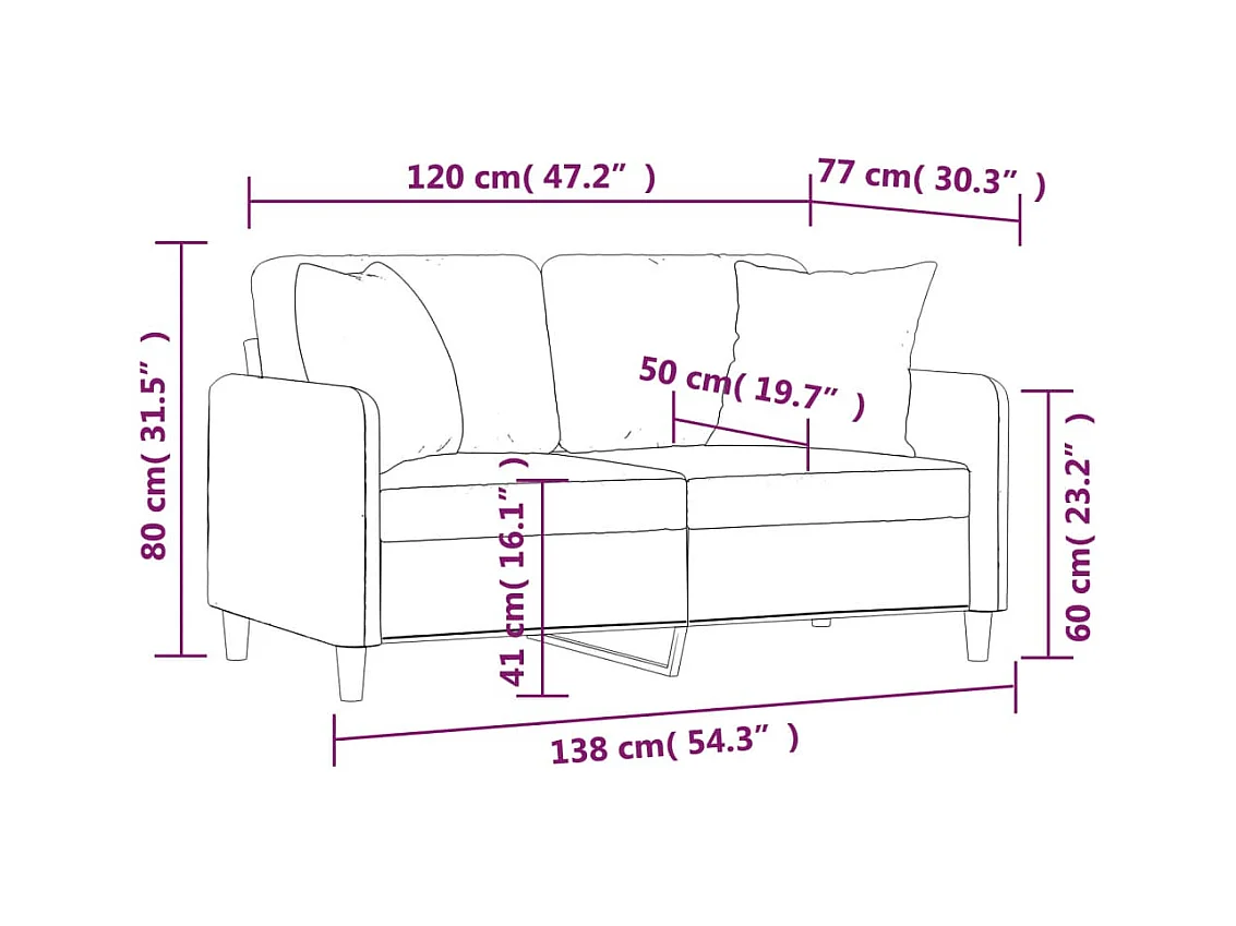 Canapé 2 places avec oreillers jaune clair 120 cm tissu