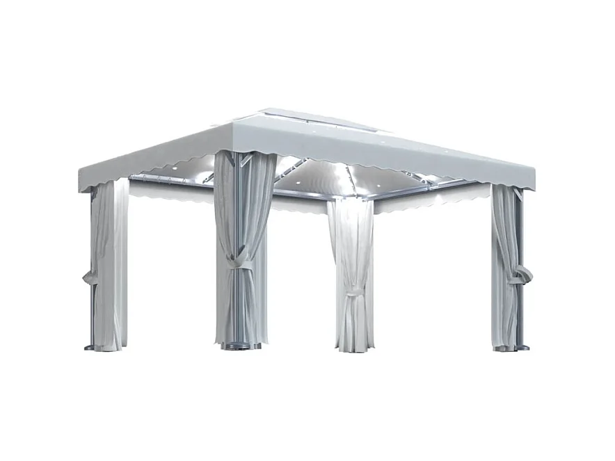 Pavillon mit Vorhängen & LED-Lichterketten 4x3 m Cremeweiß