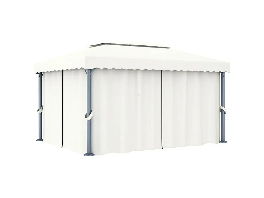 Pavillon mit Vorhängen & LED-Lichterketten 4x3 m Cremeweiß