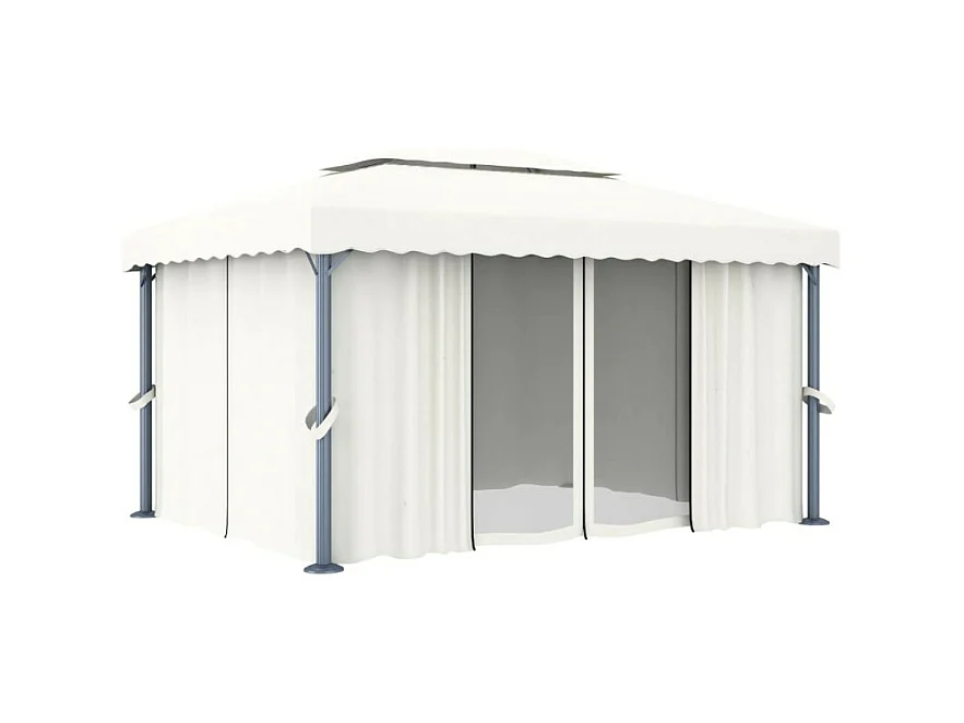 Pavillon mit Vorhängen & LED-Lichterketten 4x3 m Cremeweiß