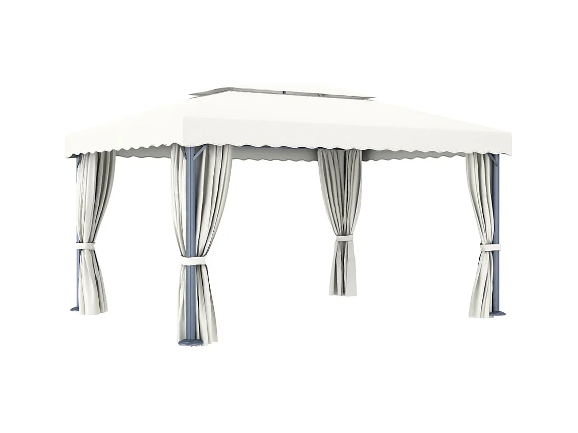 Pavillon mit Vorhängen & LED-Lichterketten 4x3 m Cremeweiß