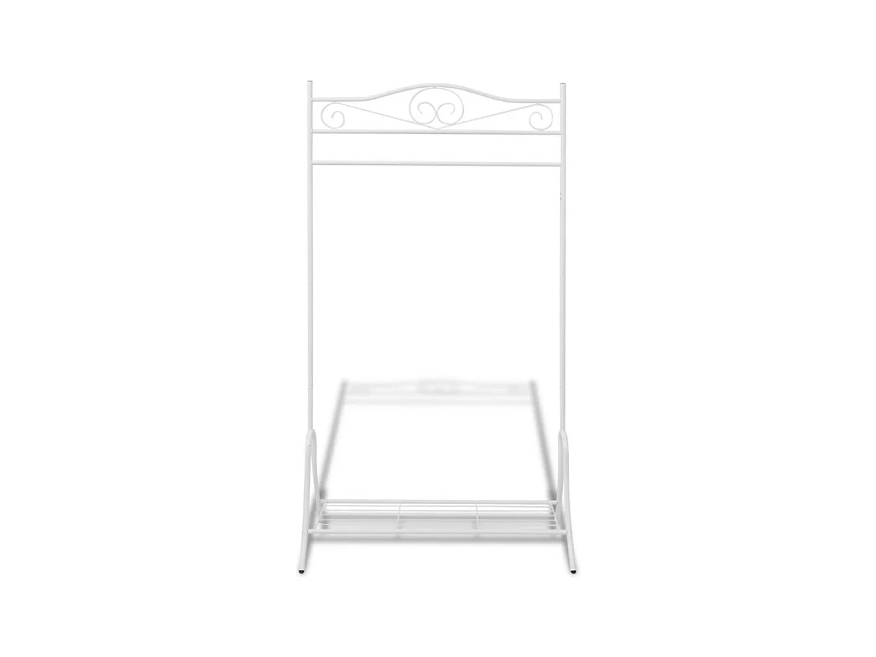 Biały Stalowy Wieszak na Ubrania z Półką - Praktyczne i Eleganckie Przechowywanie Ubran