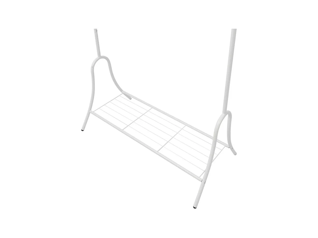 Biały Stalowy Wieszak na Ubrania z Półką - Praktyczne i Eleganckie Przechowywanie Ubran