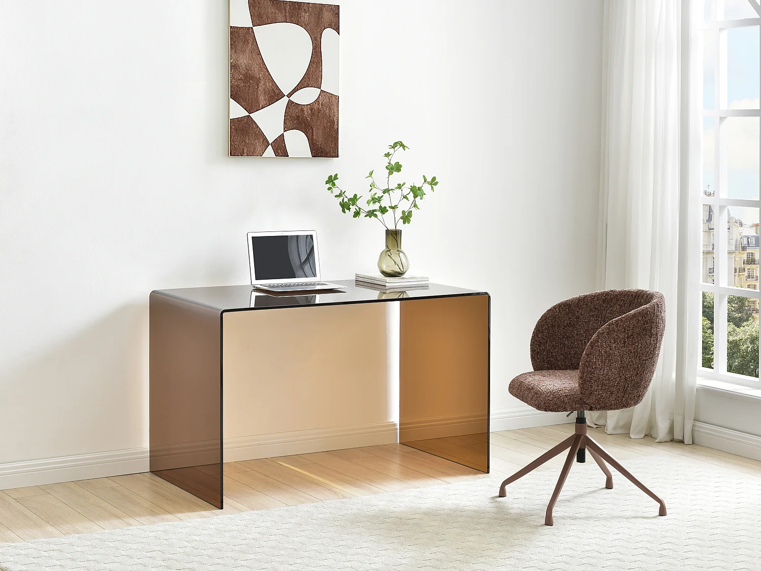 Bureau - Verre trempé - Brun - ELSTRON