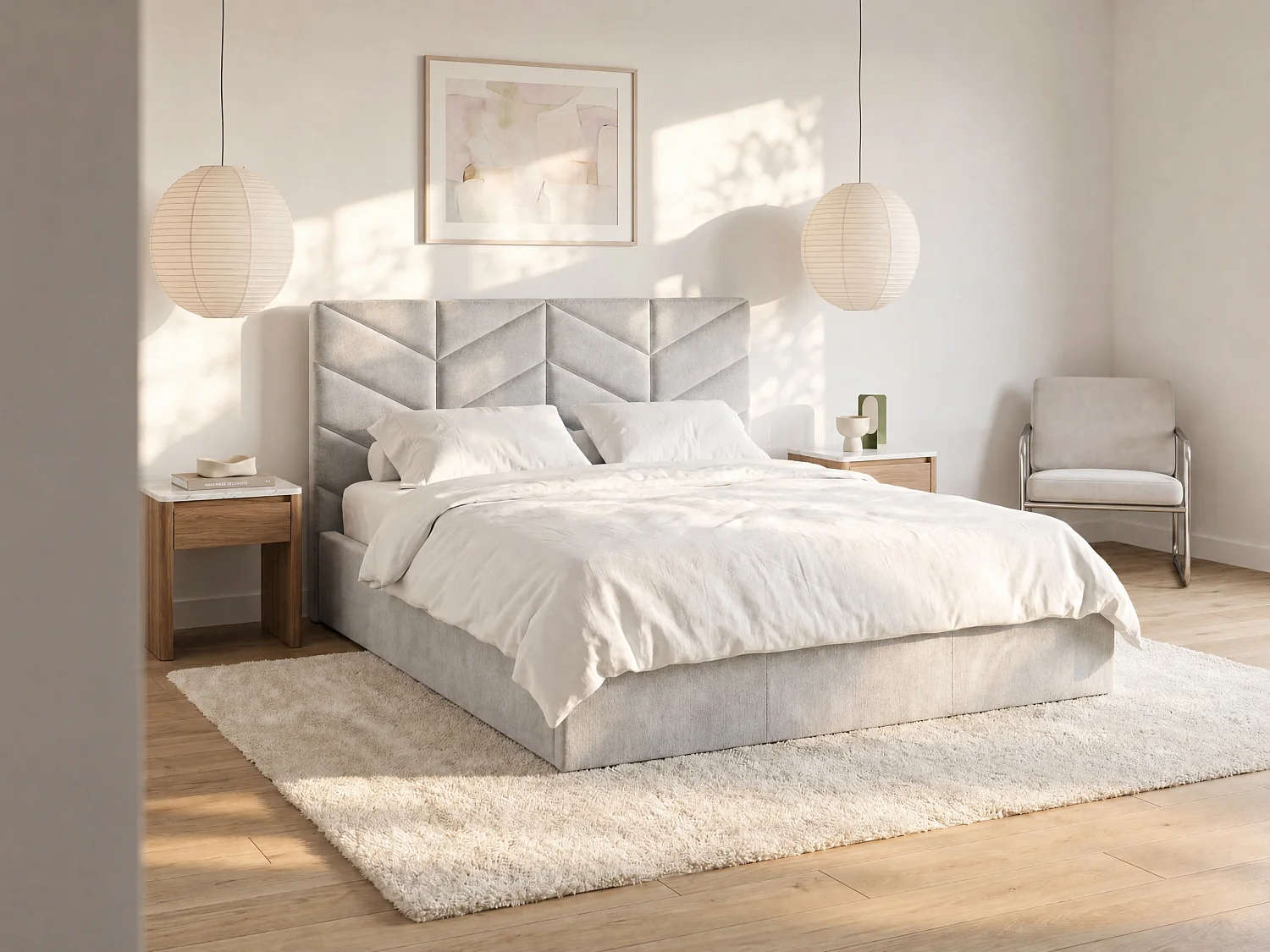 Oppbevaringsseng 200 x 200 cm - Strukturert tekstil - Grå - JUSTANI