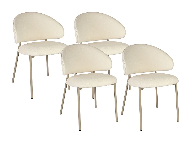 Lot de 4 chaises en tissu texturé et métal beige - Crème - VOSINIA