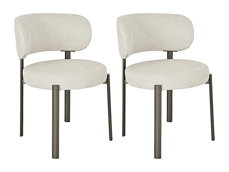 Lot de 2 chaises en tissu texturé et métal bronze - Crème - ASILOVA