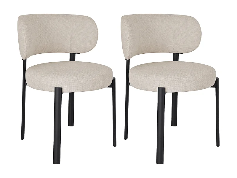 Lot de 2 chaises en tissu texturé et métal noir - Beige - ASILOVA