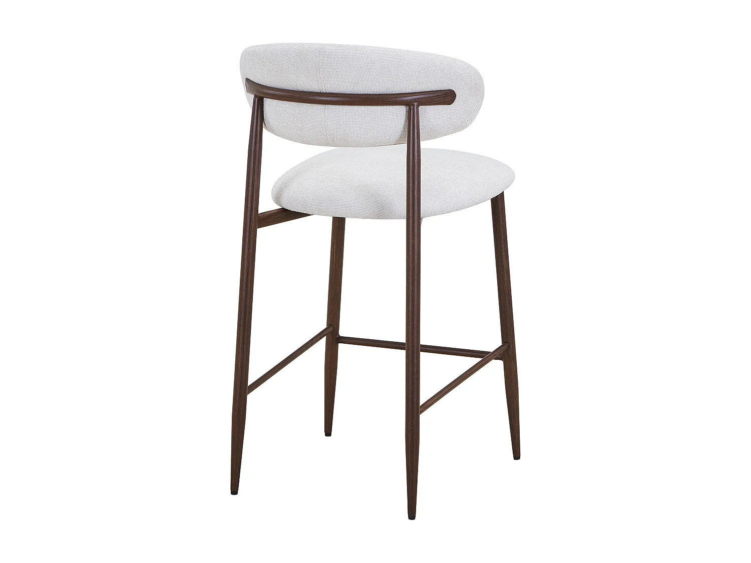 Lot de 2 tabourets de bar en tissu texturé et métal effet bois - Crème et Naturel foncé - ISOVAYA