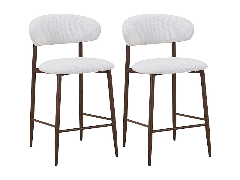 Lot de 2 tabourets de bar en tissu texturé et métal effet bois - Crème et Naturel foncé - ISOVAYA