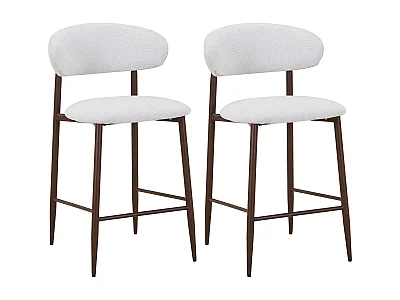 Set med 2 barstolar i texturerat tyg och metall med träeffekt - Krämfärgad och Mörk natur - ISOVAYA