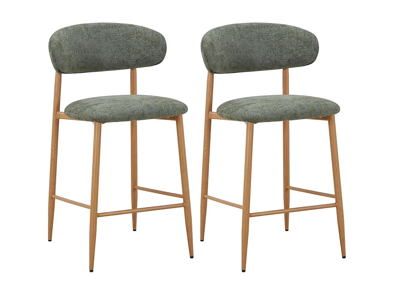 Lot de 2 tabourets de bar en tissu texturé et métal effet bois - Kaki et Naturel clair - ISOVAYA