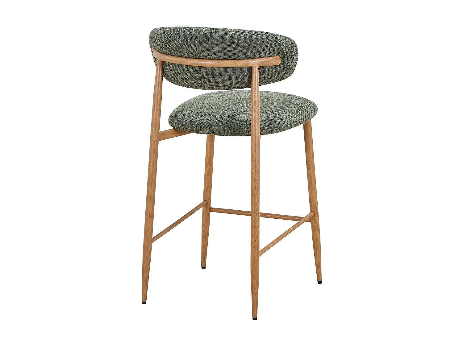 Lot de 2 tabourets de bar en tissu texturé et métal effet bois - Kaki et Naturel clair - ISOVAYA