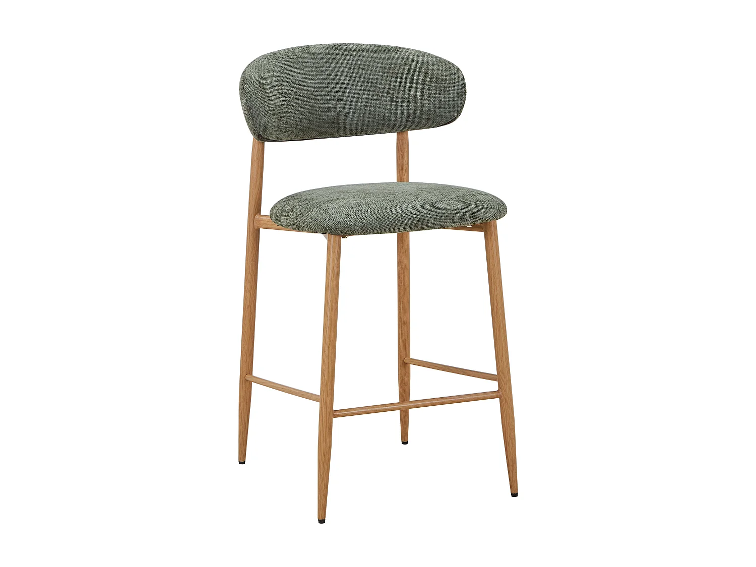 Lot de 2 tabourets de bar en tissu texturé et métal effet bois - Kaki et Naturel clair - ISOVAYA