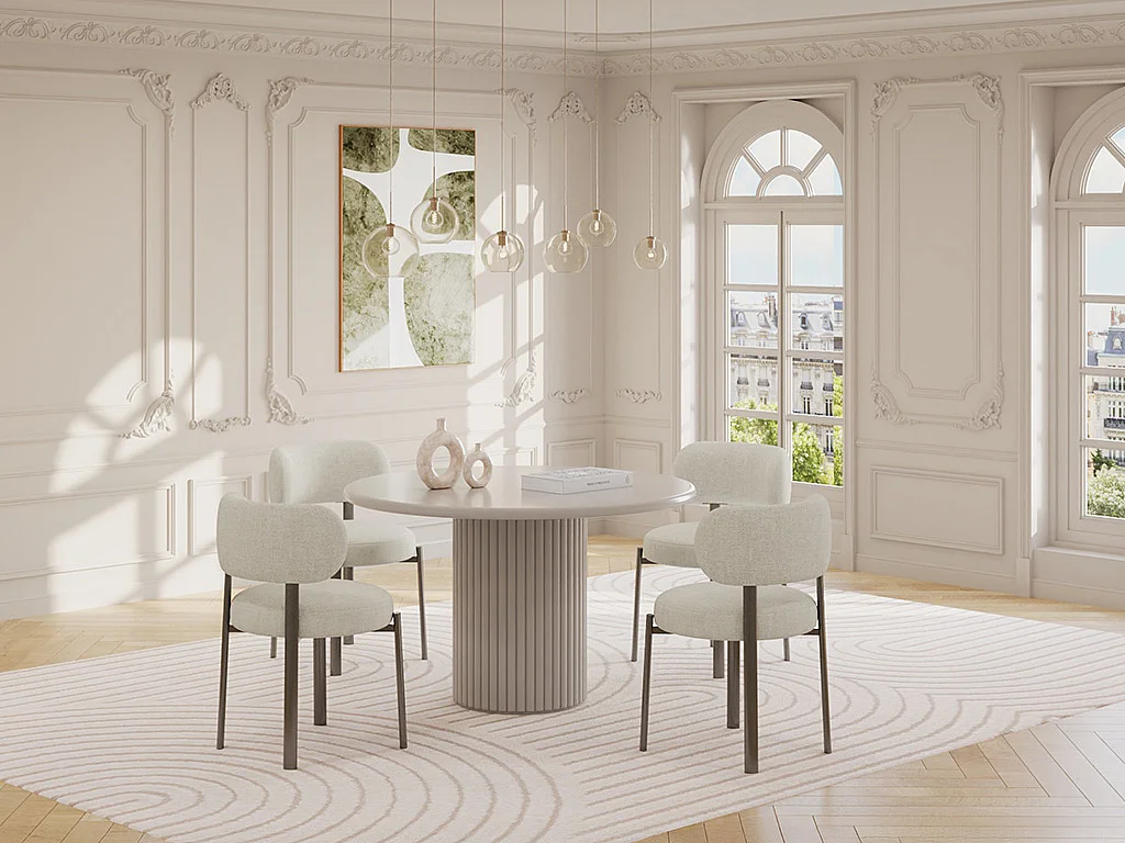 Table à manger ronde 4 personnes en MDF - Beige - TAMARZO