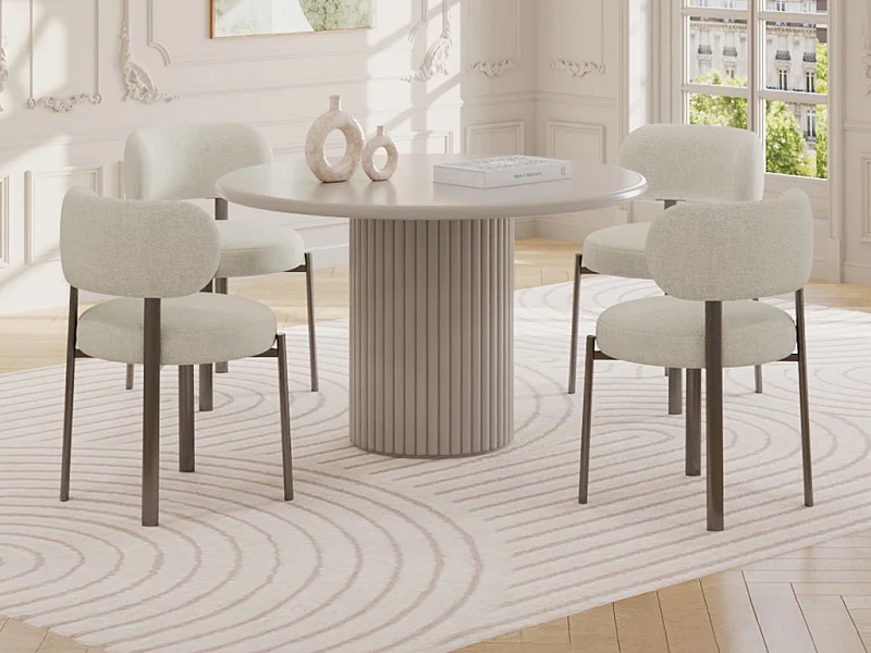 Table à manger ronde 4 personnes en MDF - Beige - TAMARZO