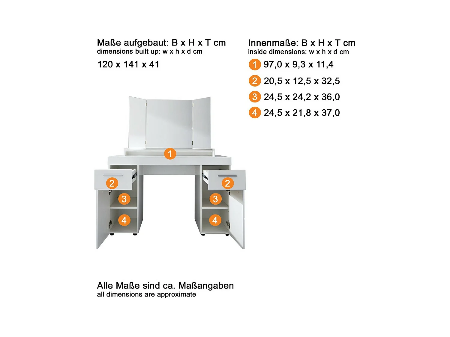 Consolle Trucco Amanda, Bianco, 120x141x41 cm, Epikasa