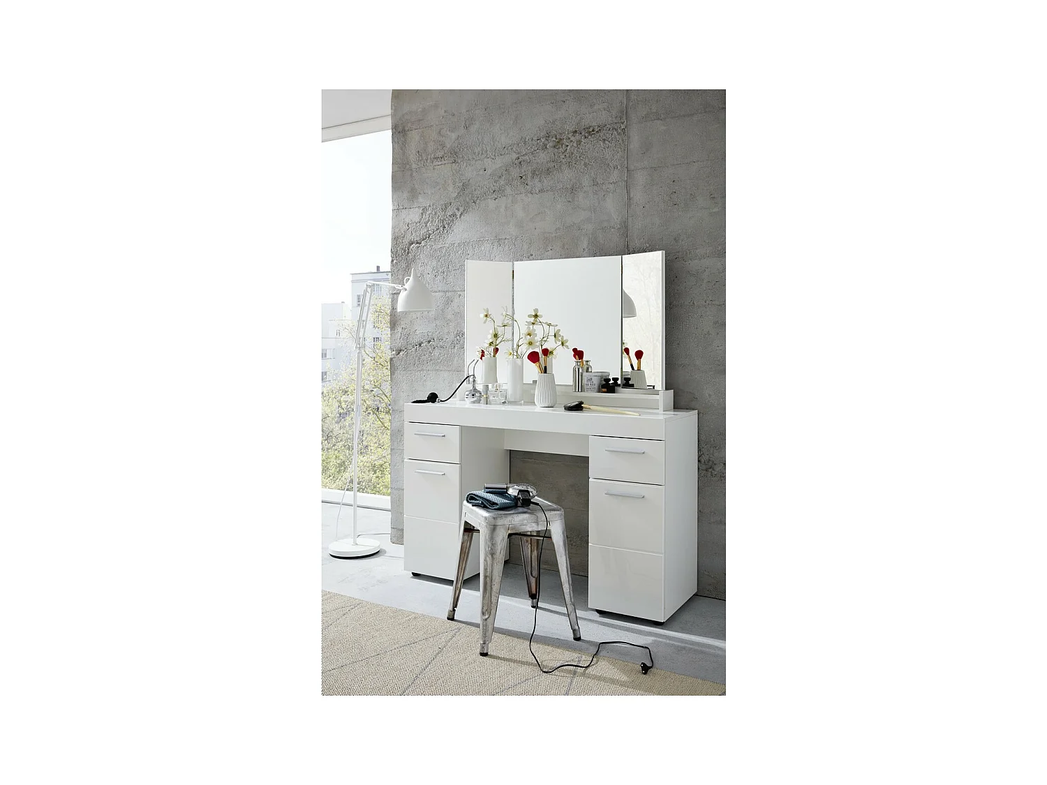 Consolle Trucco Amanda, Bianco, 120x141x41 cm, Epikasa