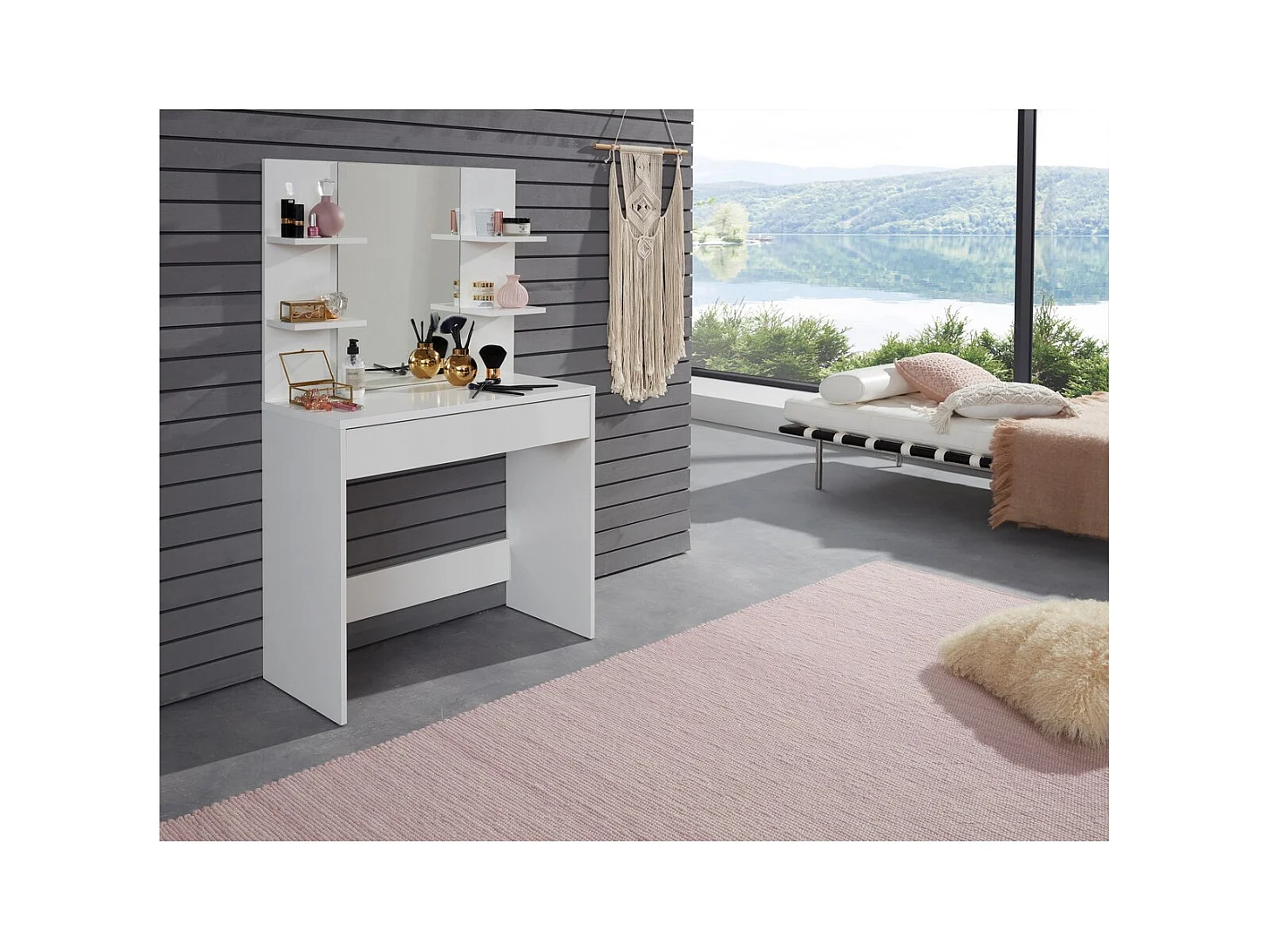 Consolle Trucco Basix, Bianco, 85x141x40 cm, Epikasa