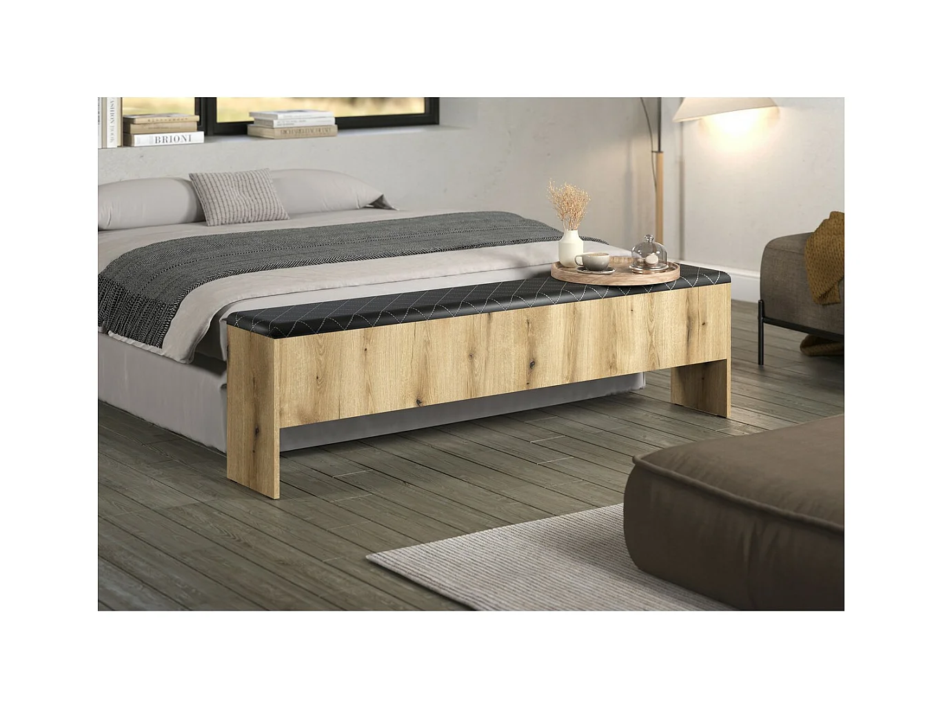 Banc avec Rangement Esteban, Marron, 185x54x30 cm, Seven Design