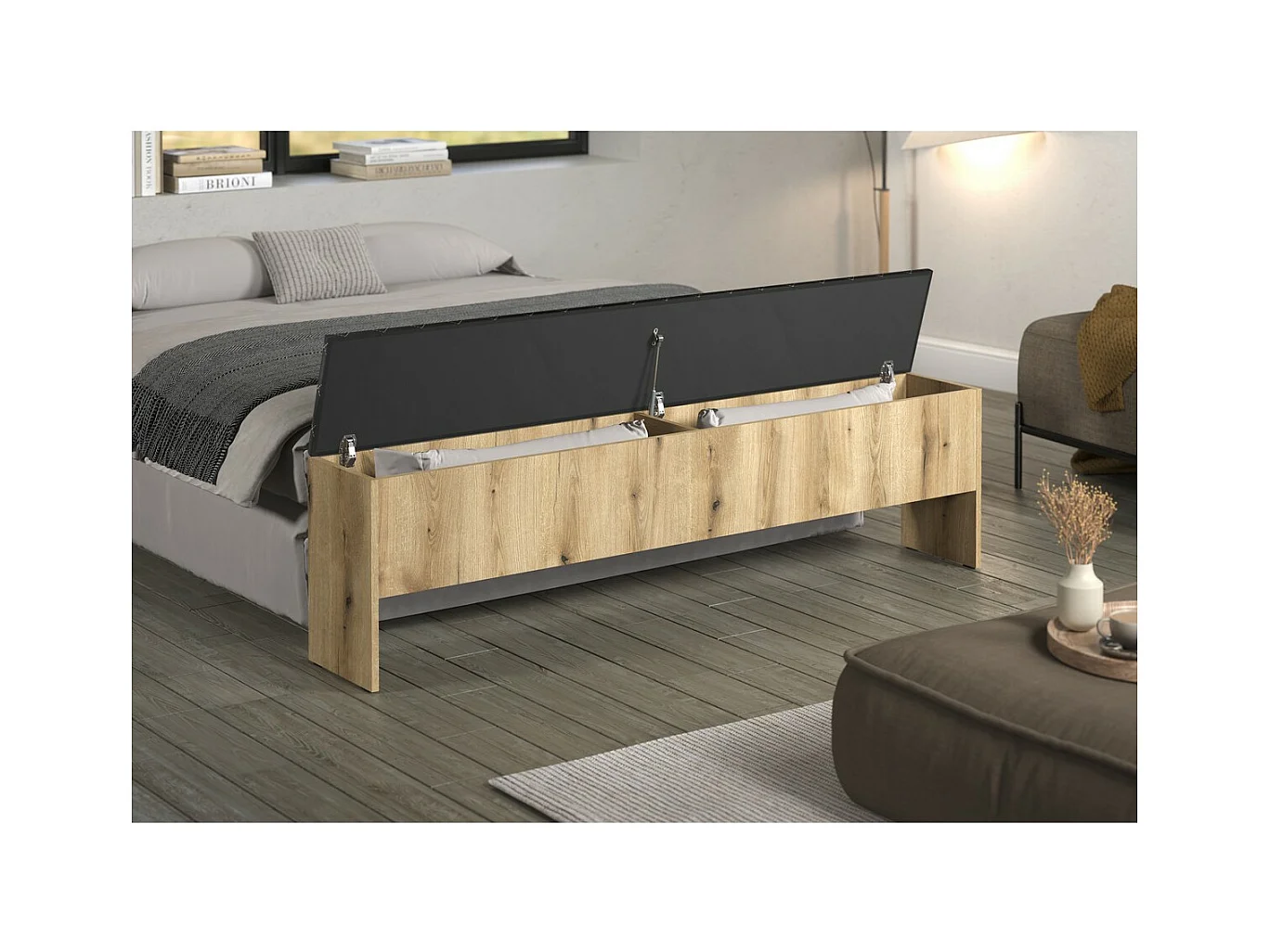 Banc avec Rangement Esteban, Marron, 185x54x30 cm, Seven Design