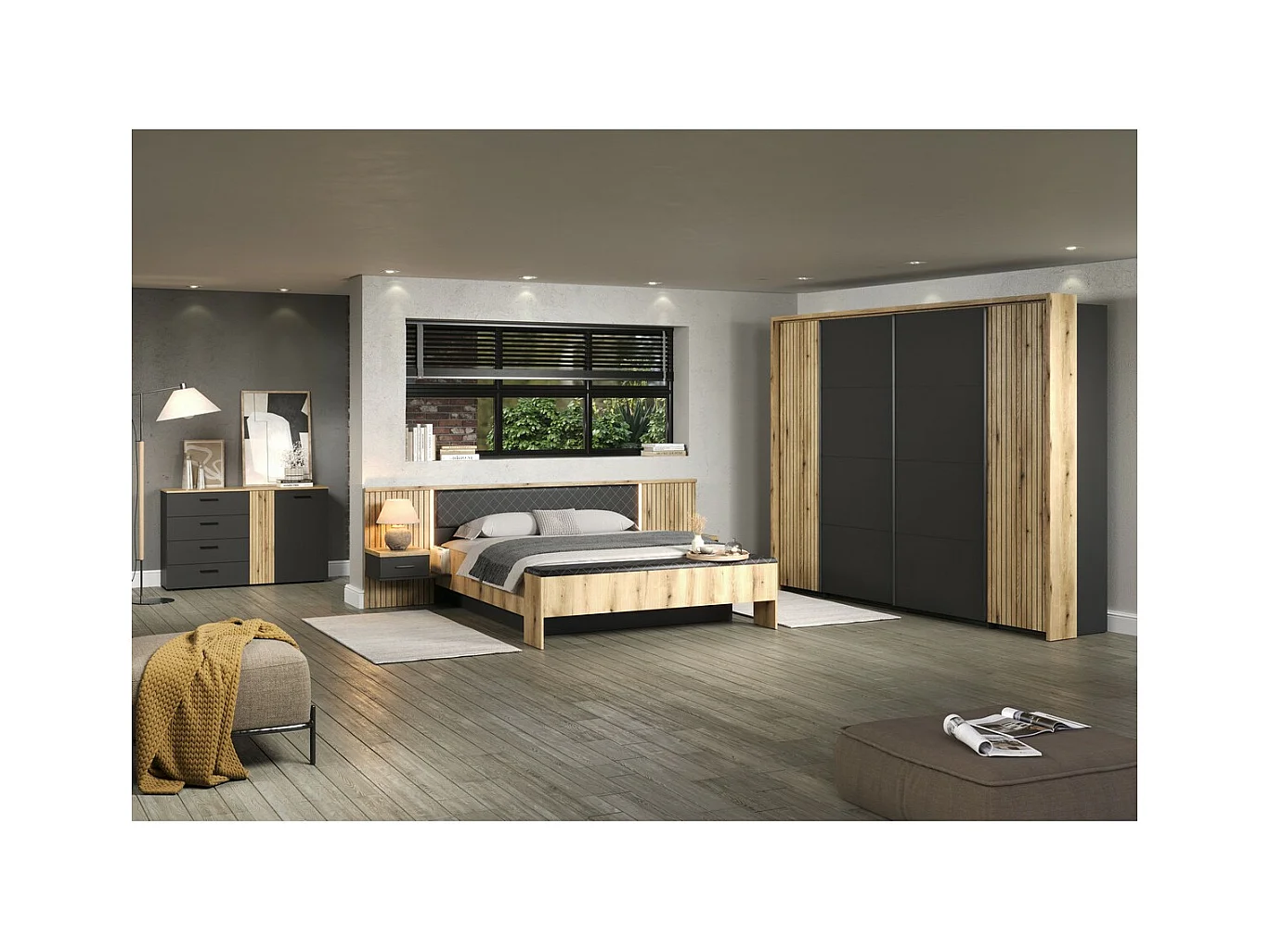 Banc avec Rangement Esteban, Marron, 185x54x30 cm, Seven Design