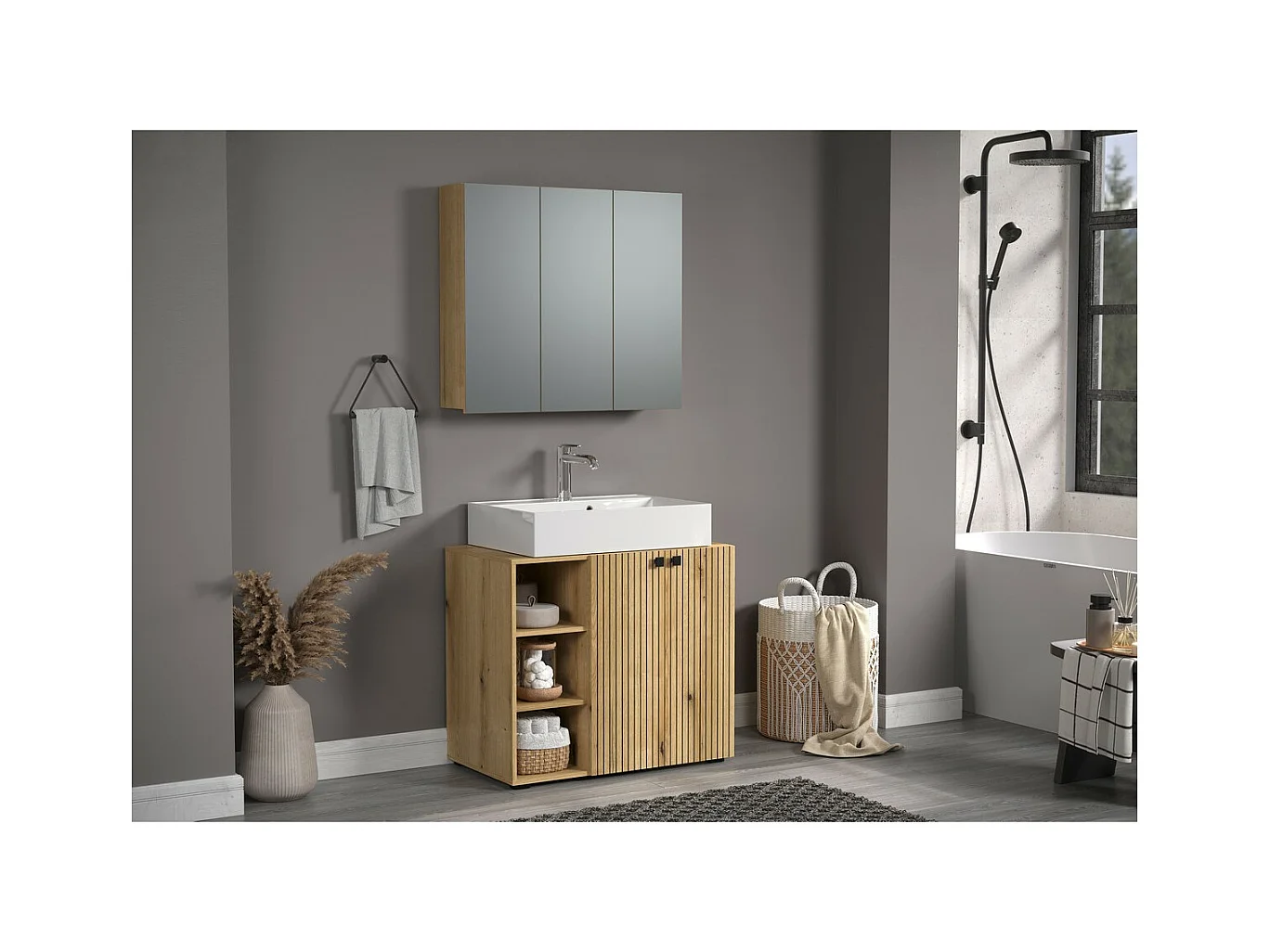 Badkamermeubelset Pure, Bruin, 90x186x53 cm, Epikasa